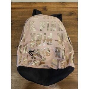 Y2K Victoria Secret PINK Rose Gold Logo Campus Mini Backpack Bookbag McBling